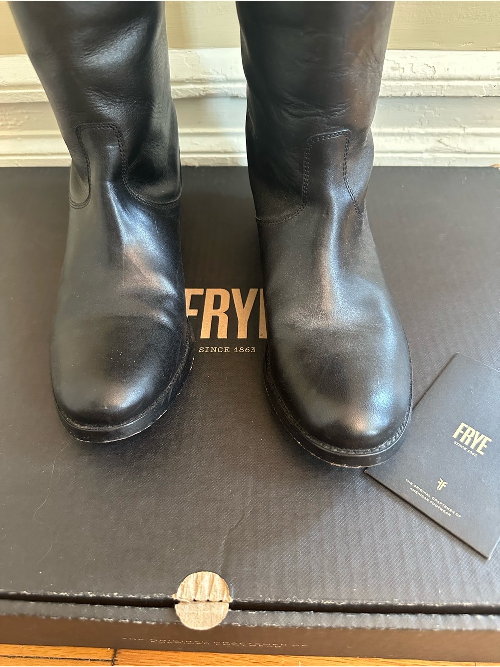 Frye Melissa Button Back Zip Black Leather Riding Boots Sz 8 Classic Tall Equest - Picture 10 of 14